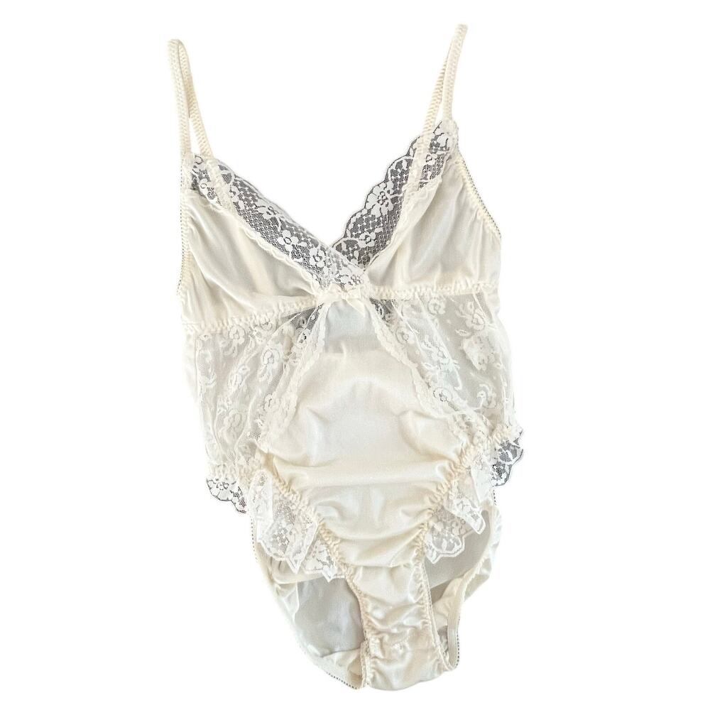 Vintage Lace Badysuit Womens Small Ivory Lingerie Bridal